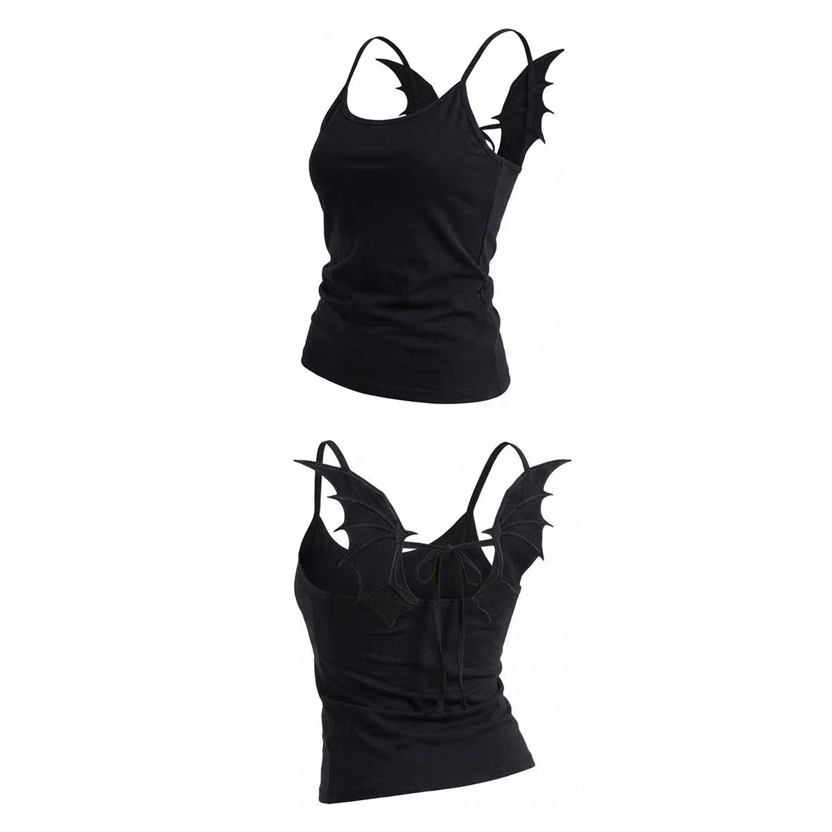 Womens Demon Wing Backless Cami Top Goth Y2K Spaghetti Strap Tie Back Fitted Tank Top Streetwear Clubwear Hot Girl Outfit