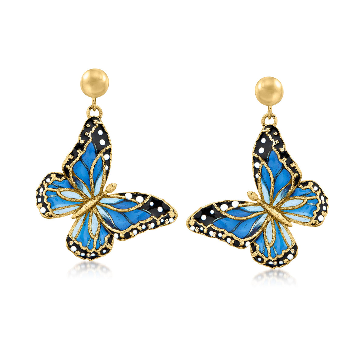 Ross-Simons Italian Multicolored Enamel Butterfly Drop Earrings in 14kt Yellow Gold