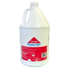 A white jug of Drexel Fome-Kil with a red and white label on a white background