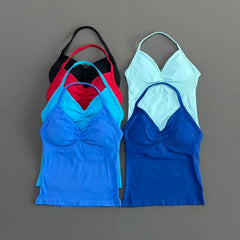 HISTELLO Df Dupe Gym Longline Strappy Top Yoga Vest Woman Backless Tank Tops Sports Fitness Bras Running Workout Gym Halter