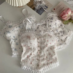 Y2k Tops French Floral Wood Ear-hem Camisole Women's Outer Wear with Breathable Lace Back-beautiful Underwear for Summer