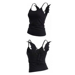 Womens Demon Wing Backless Cami Top Goth Y2K Spaghetti Strap Tie Back Fitted Tank Top Streetwear Clubwear Hot Girl Outfit