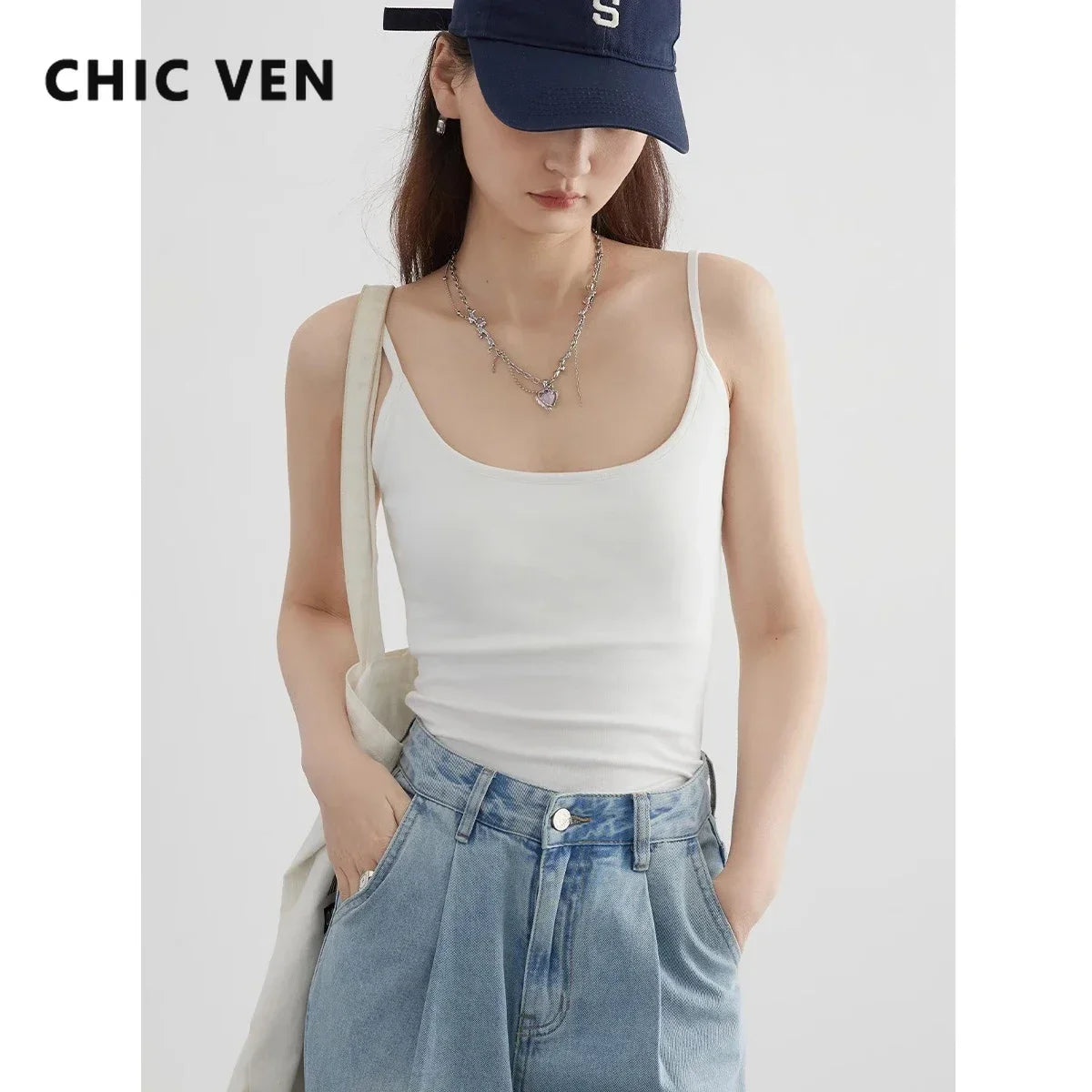 CHIC VEN Women's Camis New U Neck Sleeveless Knitted Solid Female Tank Woman Top Bottom Spring Summer 2024