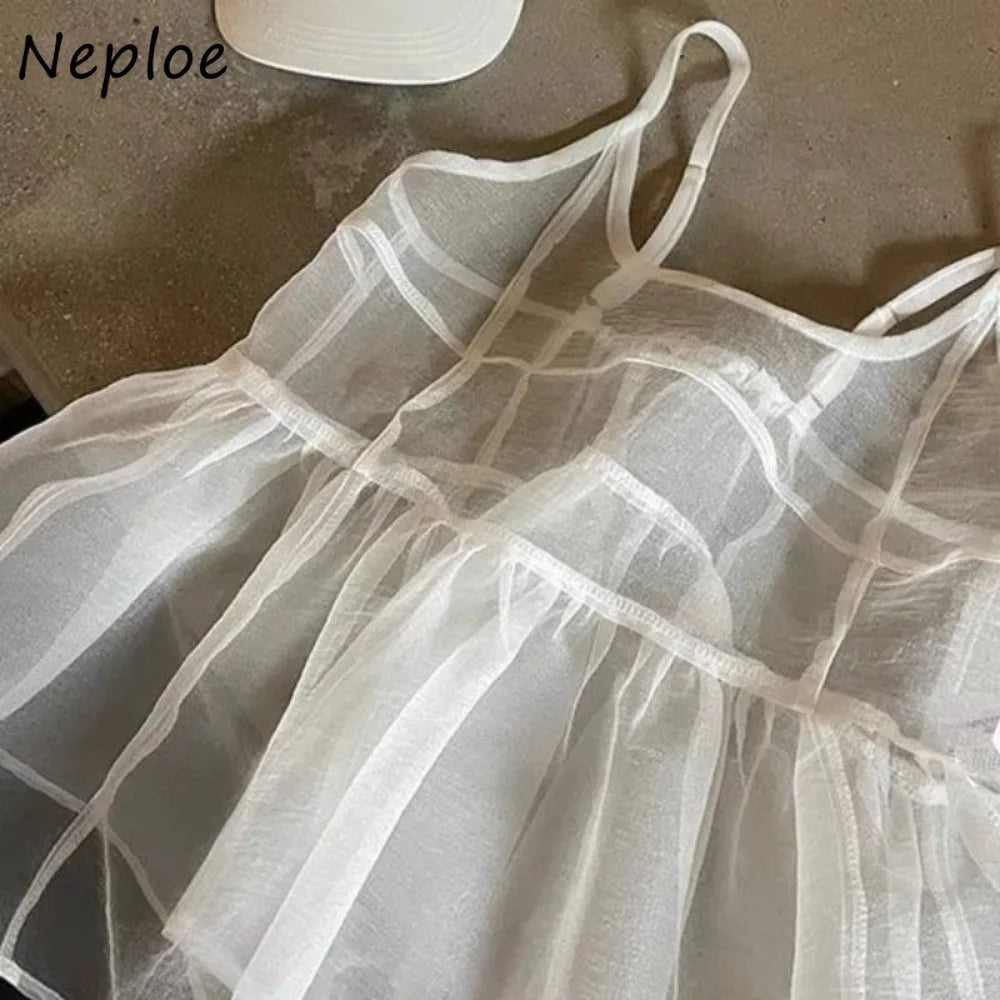 Neploe French Style Sweet Ruffles Sleeveless Vest Loose New Fresh Korea Chic Tank All-match Slim Bud Sling Hot Sell Minority Top