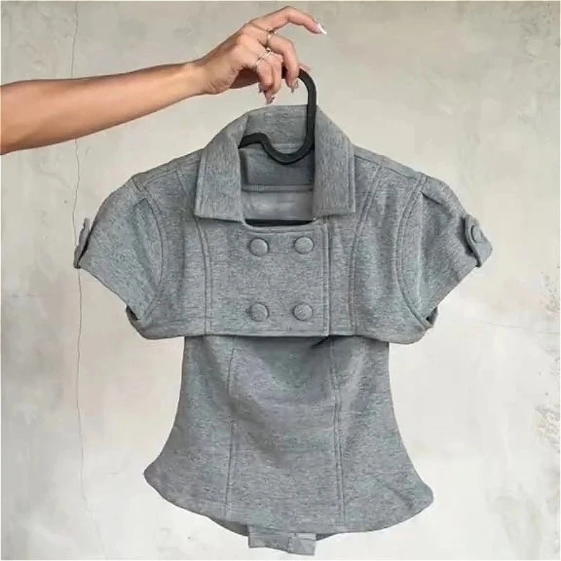 Retro Sexy 2-in-1 Top Duet Top Fog Removable Shrug Fitted Tank Y2K American Trendy Gothic Summer Niche Design Woman Streetwear