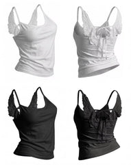 Y2K Women Gothic Trendy Angel Wings Vest 3D Embossed Wings Embroidered Spaghetti Strap Vest Summer Sexy Slim Backless Short Tops