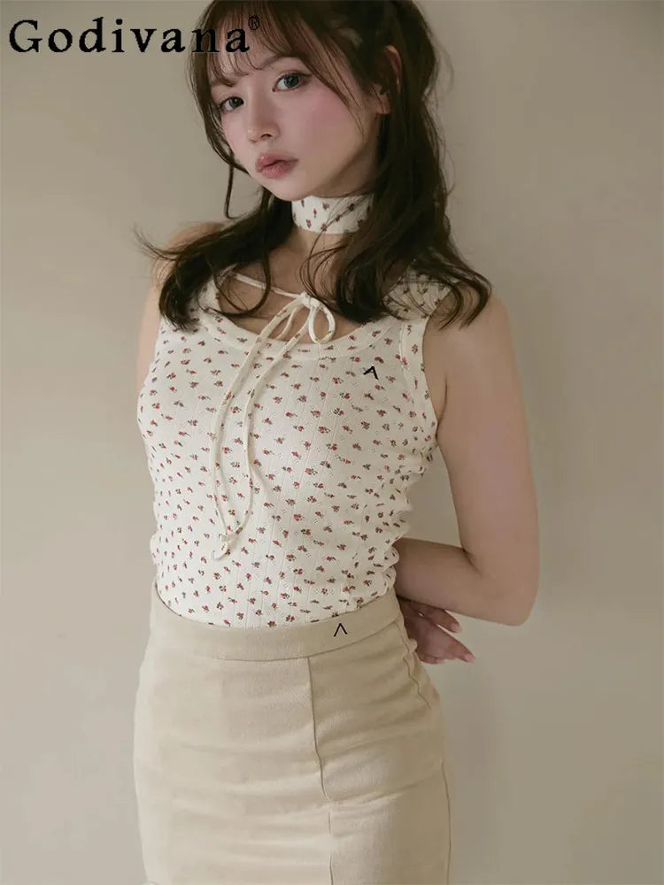 Hot Girls Print Camis Ladies Slim Bandage Sleeveless Tank Top Summer Cute Sexy Tops Japanese Style Women Sweet Casual Clothing