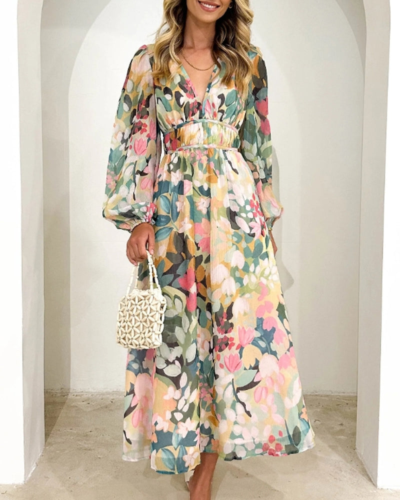 Sophia Floral Puff-Sleeve Maxi Dress for Women's Fashion Style